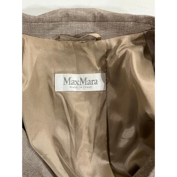 Max Mara Italy Single Breasted Pointed Collar Pockets Wool Silk Tan Blazer Sz 4 - Picture 5 of 9